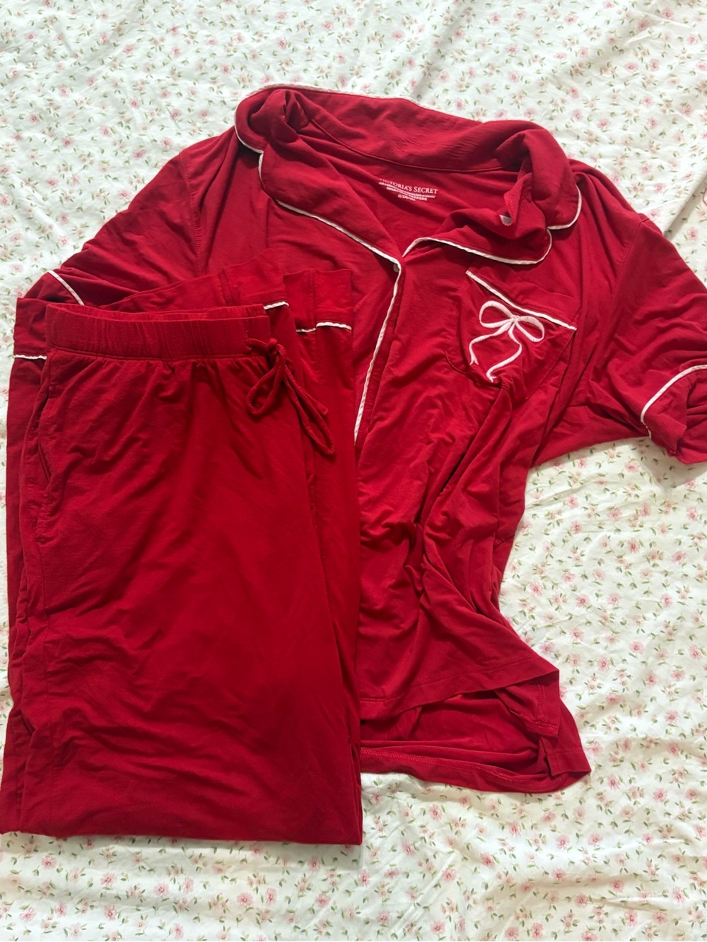 Victoria's Secret Red Pajama Set with White Piping
